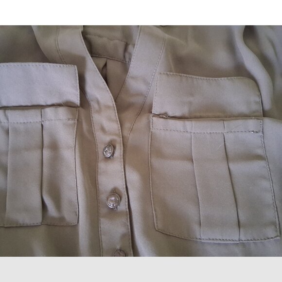 Women's Reitmans Olive Green 3/4 Length Sleeve Blouse, Braid & Gold Buttons, 3 - Picture 2 of 15